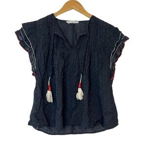 ACOS&A Ruffle Sleeve Tassel Front Top Small